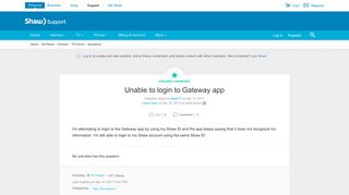 Unable to login to Gateway app | Shaw Support - Shaw Communications