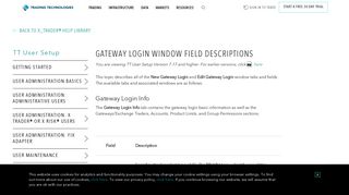 Gateway Login Window Field Descriptions – Trading Technologies