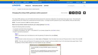 Changing the Linksys ADSL gateway's admin password