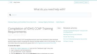 Completion of IDHS CCAP Training Requirements – Gateways ...