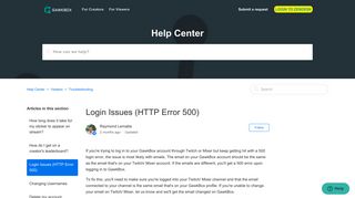 Login Issues (HTTP Error 500) – Help Center