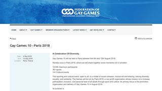 Federation of Gay Games - Gay Games 10 - Paris 2018