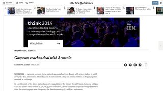 Gazprom reaches deal with Armenia - The New York Times