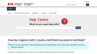How do I register with / create a Job Match account in Job Bank?