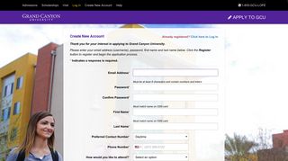 GCU Online Application Create New Account