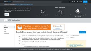 Google Docs shared link requires login to edit document - Web ...
