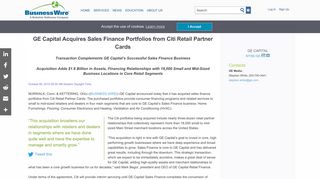 GE Capital Acquires Sales Finance Portfolios from Citi Retail Partner ...
