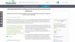 GE Capital Retail Bank and Discount Tire Renew Consumer ...