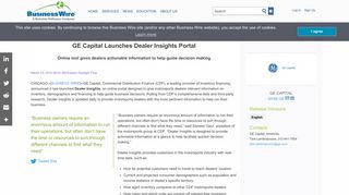 GE Capital Launches Dealer Insights Portal | Business Wire