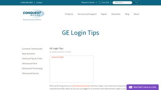 GE Login Tips - Conquest Imaging