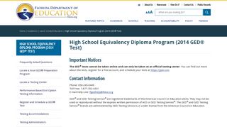 High School Equivalency Diploma Program (2014 GED® Test)