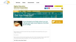 NYS Higher Education Services Corporation - Did You Drop Out?