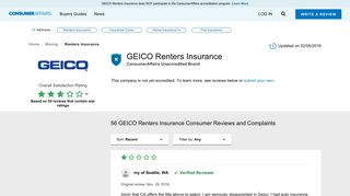 Top 56 Reviews and Complaints about GEICO Renters Insurance