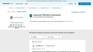 Top 84 Reviews and Complaints about Assurant Renters Insurance