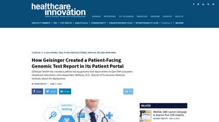 How Geisinger Created a Patient-Facing Genomic Test Report in Its ...