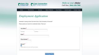 Employment Application for Gem City Home Care