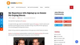 My Experience with Signing up on Gemini For Buying Bitcoin - CoinSutra