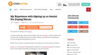 My Experience with Signing up on Gemini For Buying Bitcoin - CoinSutra