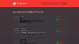 lostsaga.gemscool.com logins - BugMeNot