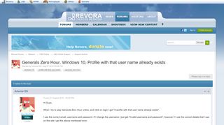 Generals Zero Hour, Windows 10, Profile with that user name ...