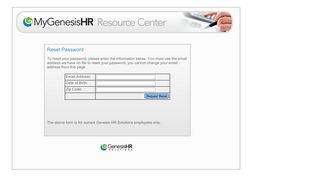 MyGenesisHR Resource Center - Reset Password
