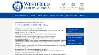 Genesis/Parent Portal Q & A – Technology Resources – Westfield ...