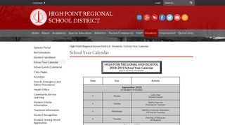 School Year Calendar - High Point Regional School District
