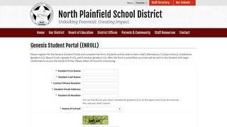 Genesis Student Portal (ENROLL) - North Plainfield Boro School District