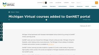 Michigan Virtual courses added to GenNET portal - Michigan Virtual
