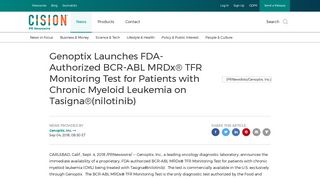 Genoptix Launches FDA-Authorized BCR-ABL MRDx® TFR ...