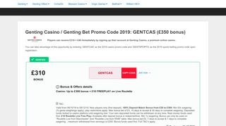 Genting Casino / Genting Bet Promo Code 2019: GENTCAS (£350 ...