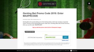 Genting Bet Promo Code 2019: Enter MAXPRCODE for £10 insurance ...