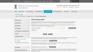 Check Company Name - Ministry Of Corporate Affairs - MCA Services