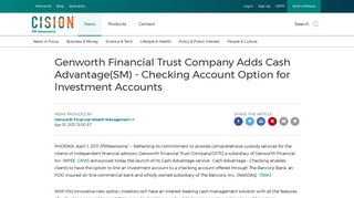 Genworth Financial Trust Company Adds Cash Advantage(SM ...