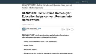 GENWORTH MI's Online Homebuyer Education helps convert Renters ...