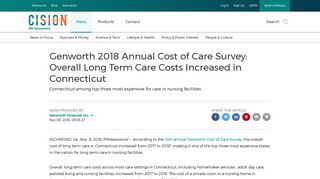 Genworth 2018 Annual Cost of Care Survey: Overall Long Term Care ...