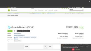 Genesis Network (GENX) Price, Chart, Info | CoinGecko