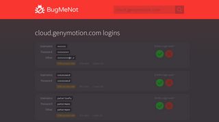 cloud.genymotion.com passwords - BugMeNot