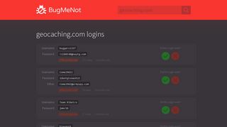 geocaching.com passwords - BugMeNot