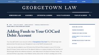 Adding Funds to Your GOCard Debit Account | Georgetown Law