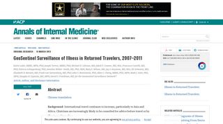 GeoSentinel Surveillance of Illness in Returned Travelers, 2007–2011 ...