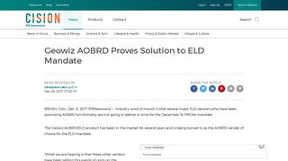 Geowiz AOBRD Proves Solution to ELD Mandate - PR Newswire