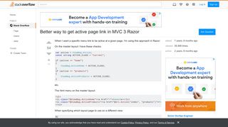 Better way to get active page link in MVC 3 Razor - Stack Overflow