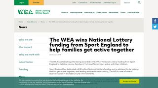 The WEA wins National Lottery funding from Sport England to help ...