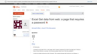 Excel Get data from web: a page that requires a password - Microsoft