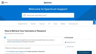 How to Retrieve Your Username or Password ... - Spectrum.net