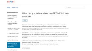 What can you tell me about my GET ME IN! user account? – Getmein