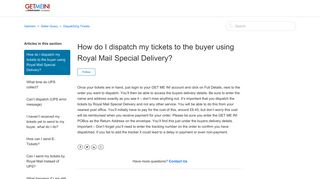 How do I dispatch my tickets to the buyer using Royal Mail ... - Getmein