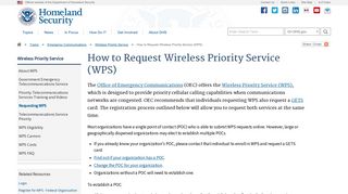 Requesting WPS | Homeland Security