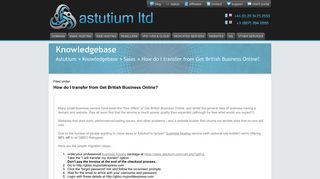 How do I transfer from Get British Business Online? Sales ... - Astutium